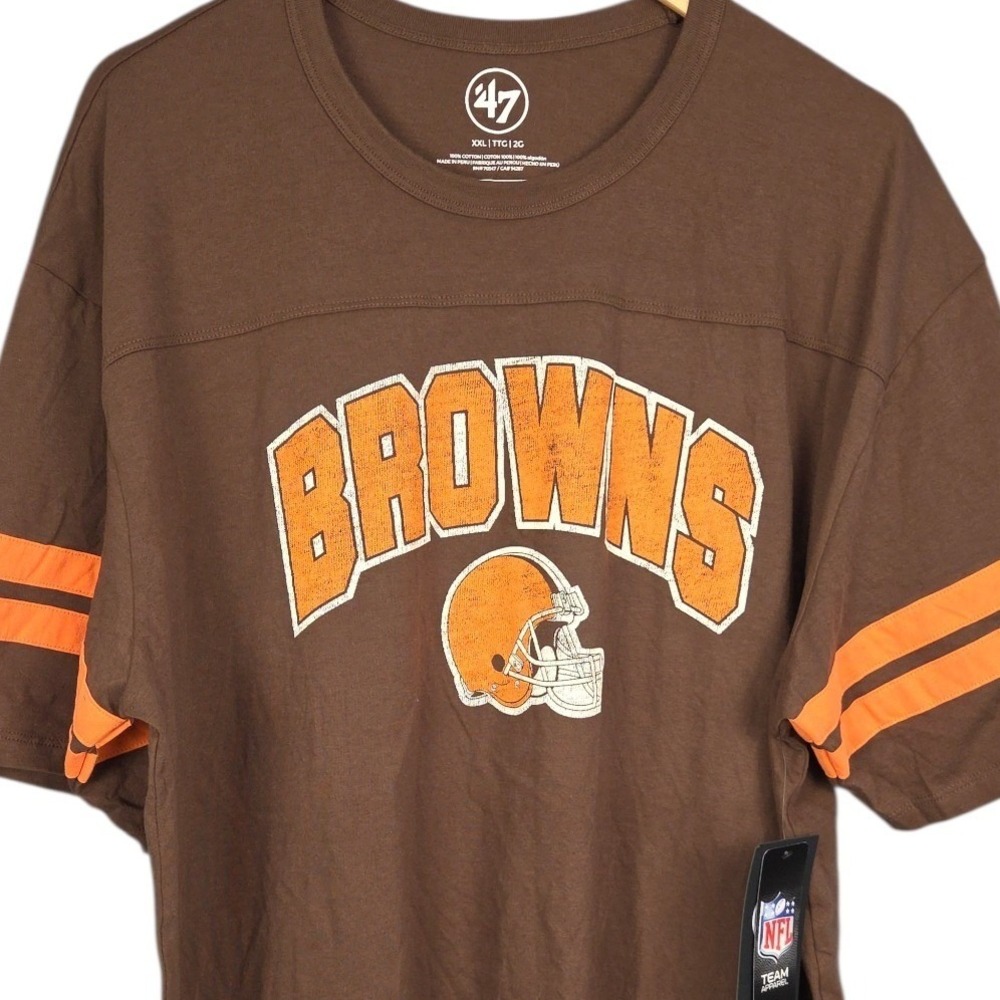 Cleveland Browns T-Shirt Mens XXL Brown Stripe 47 Brand NFL Tee Football NWT